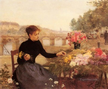 París Painting - Un mercado de flores parisino de género Victor Gabriel Gilbert